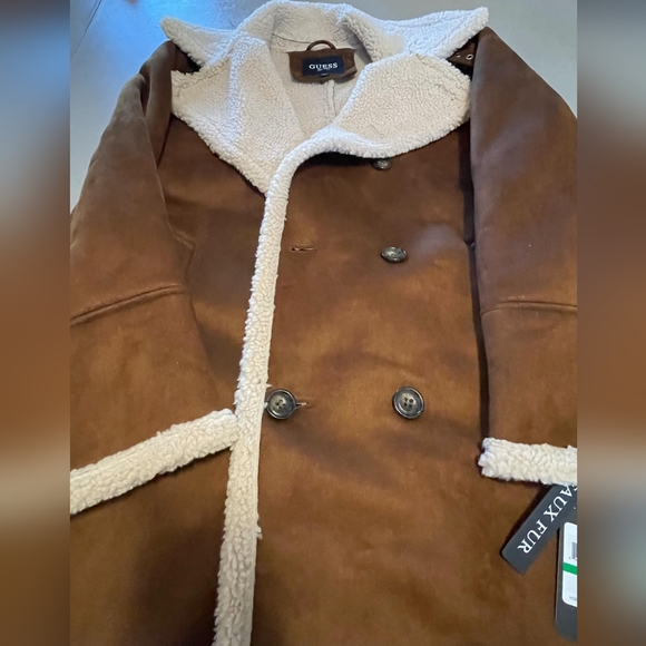 Nwt guess mens faux fur lined camel colored long jacket size large - Picture 3 of 11